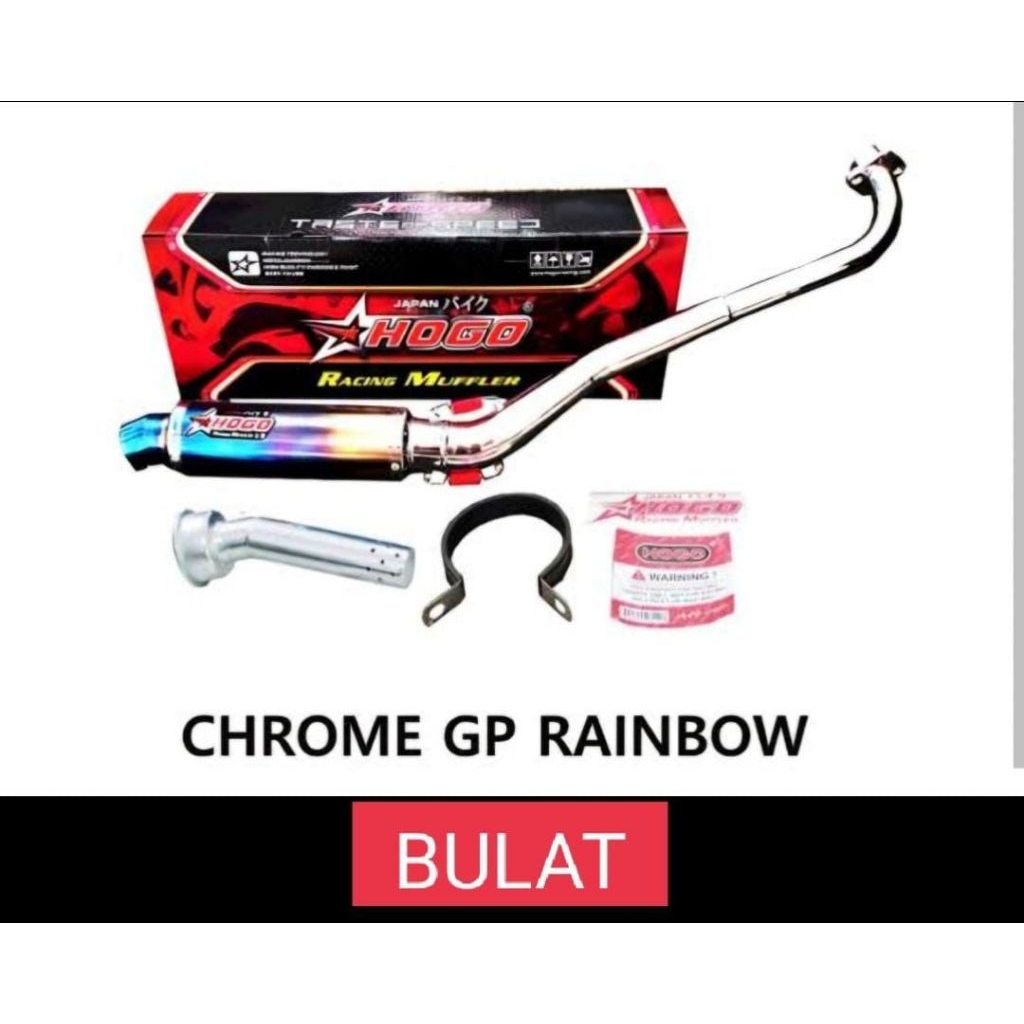 Knalpot Racing Hogo Chrome GP Rainbow Bulat/ Knalpot Racing Motor Kecil Sedang Besar/ Knalpot Racing