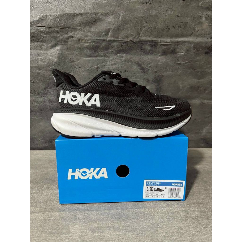 Sepatu Hoka Clifton 9 Black White