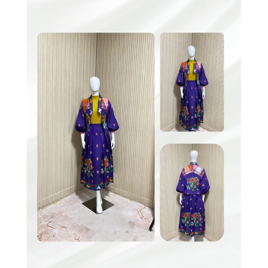 One Set Etnik Motif Lagosi Ungu – Outer dan Rok Wastra Nusantara Elegan