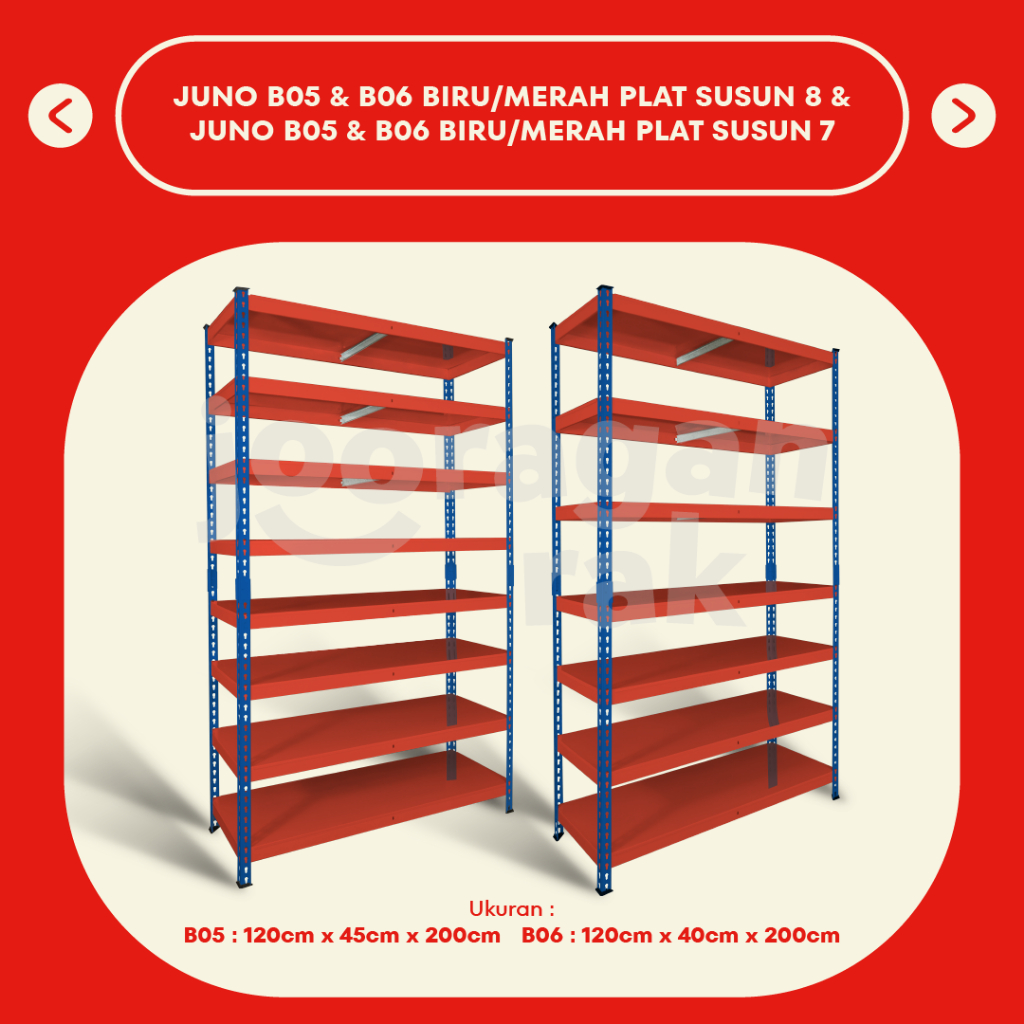 KRISBOW FULL BESI RAK GUDANG SIKU LUBANG SERBAGUNA TIDAK PERLU BAUT HEAVY DUTY | BIRU - MERAH