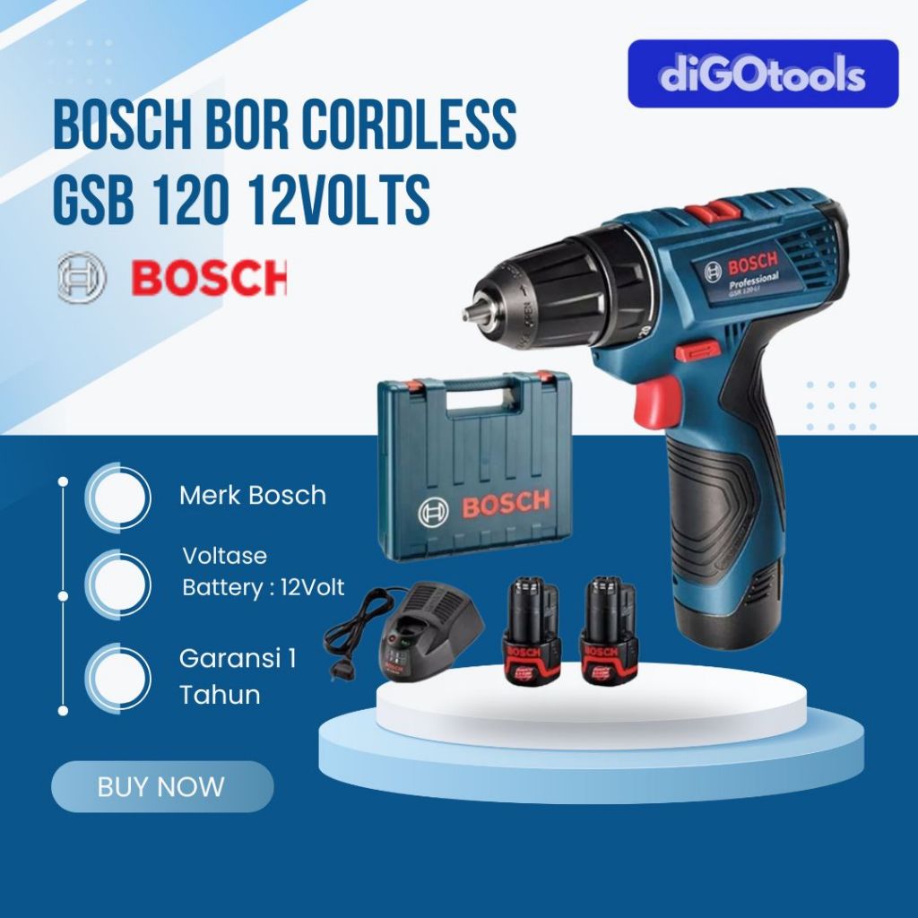 Bosch GSB 120-LI Cordless Impact Drill | Mesin Bor Baterai 12V Bor Tembok Tanpa Kabel