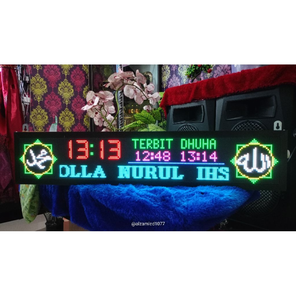Jam digital masjid 100cmx20cm - jam waktu sholat digital 1x3 panel p5 rgb full color
