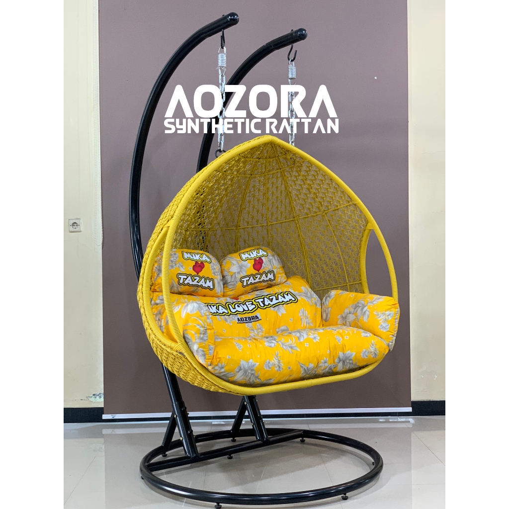 Ayunan Gantung Rotan Sintetis Pear Jumbo Twin 2 Orang Dewasa