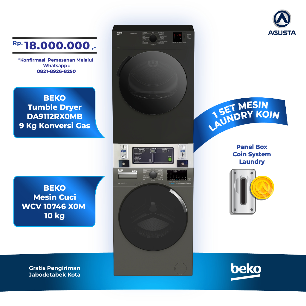 1 Stack Mesin Koin Beko (Washer + Dryer)