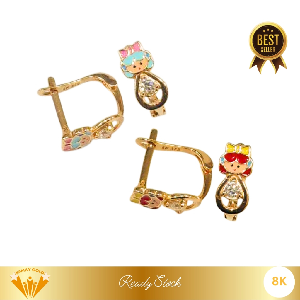 Anting Emas Anak Kadar 8K Model Jepit Karakter Variasi Family Gold
