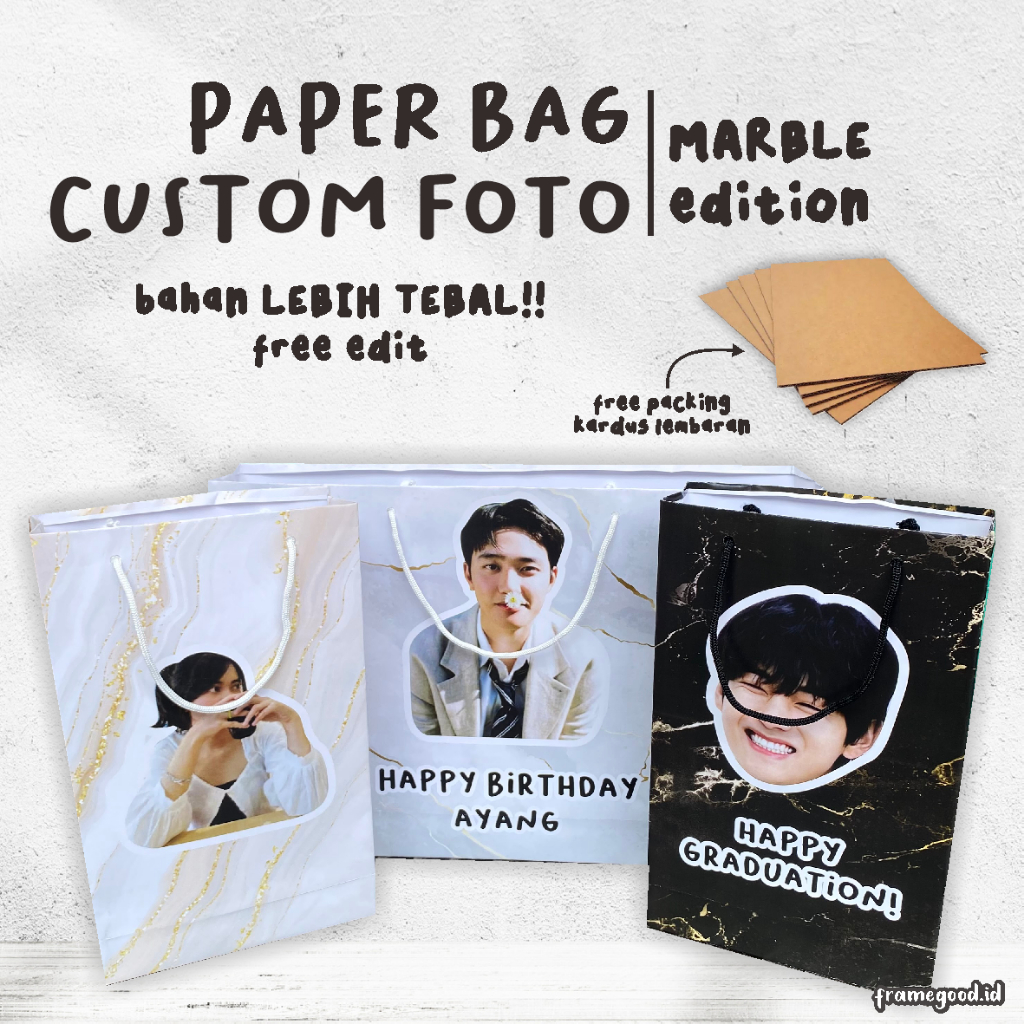PAPERBAG CUSTOM FOTO MARBLE / kertas tebal motif kelereng / totebag tote bag paper bag muka wajah te