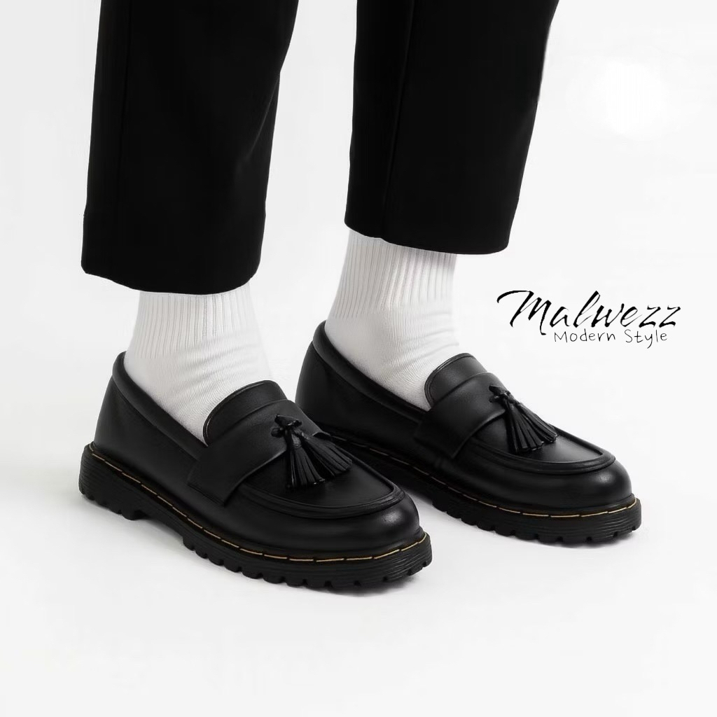 Malwezz Modern Style - Sepatu Formal Loafers Pria Hitam Casual Pantofel Kerja Kulit