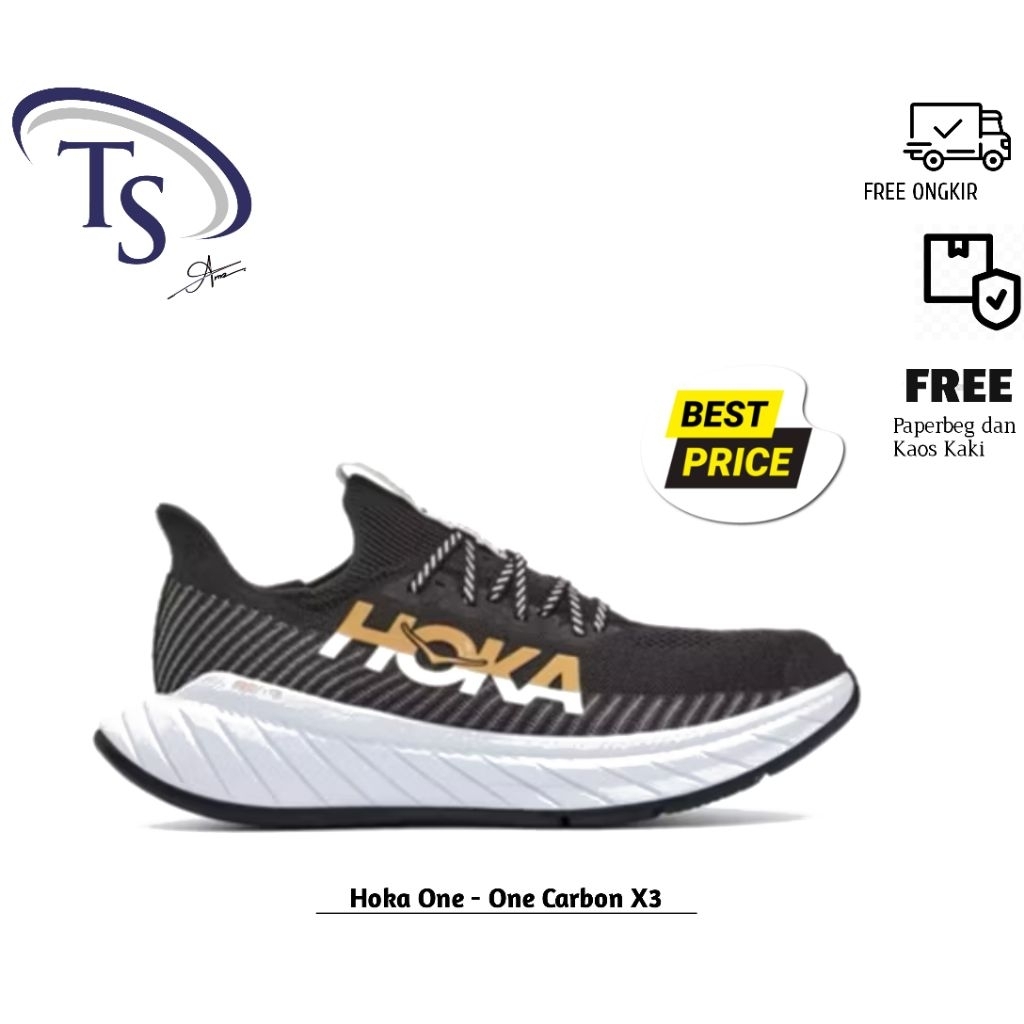 Sepatu Running Hoka one Carbon X -3 Calor Black White