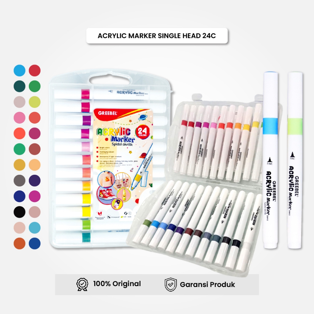 Greebel Spidol Warna Warni 1 Set Spidol Marker Acrylic Single Head [ 24 Warna ] Spidol Warna Sketch 