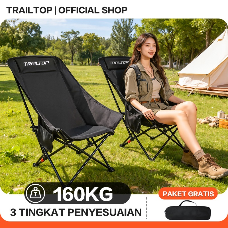 TrailTop Kursi Lipat Sandaran Tinggi Bisa di Atur dengan Sandaran Kepala Busa Kursi Camping Kuat/Leb