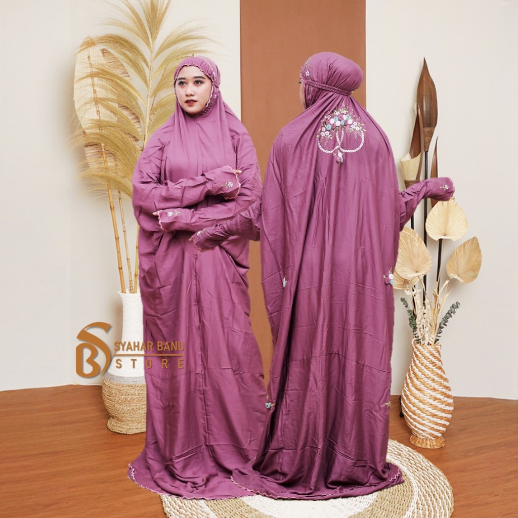 Mukena Terusan Bordir Tile Timbul Dewasa Jumbo / Mukena Dewasa Motif Bordir Timbul 3 Dimensi Mewah