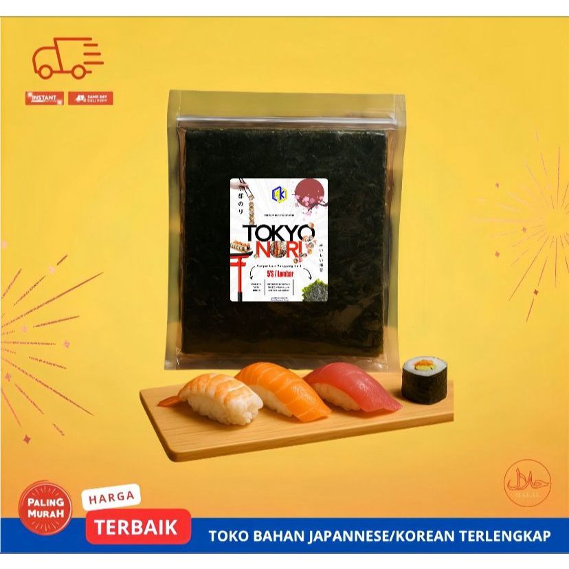 SUSHI NORI TOKYO ROASTED SEAWEED JEPANG PREMIUM 5 LEMBAR PRAKTIS RUMPUT LAUT PANGGANG, SUSHI NORI, U