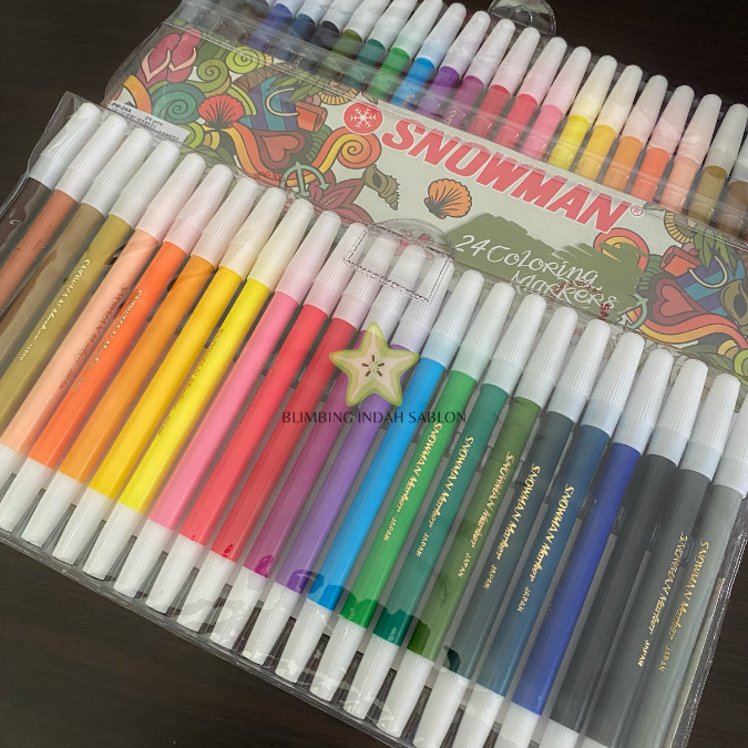 SNOWMAN Coloring Spidol Paket Lengkap Warna Isi 24 Merk Original Stuff Peralatan Kesenian Seni Marke