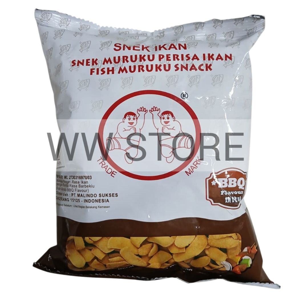 

Cemilan snek makanan ringan rasa ikan dengan bumbu rasa barbekiu barbekue halal MUI Fish Muruku BBQ Barbecue Flavour flavor snack 60g