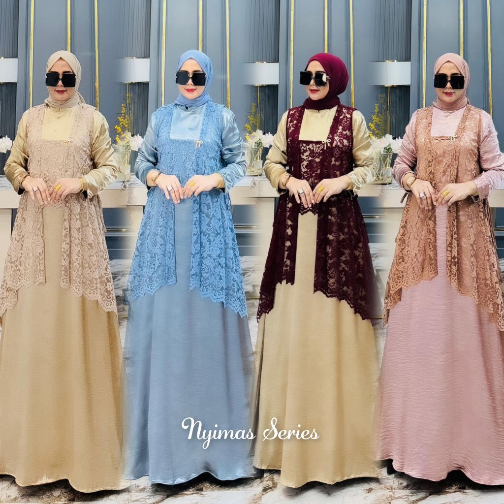 Nyimas set outer by.Aairiz gamis pesta brokat liquid satin model kebaya gaun pesta kondangan