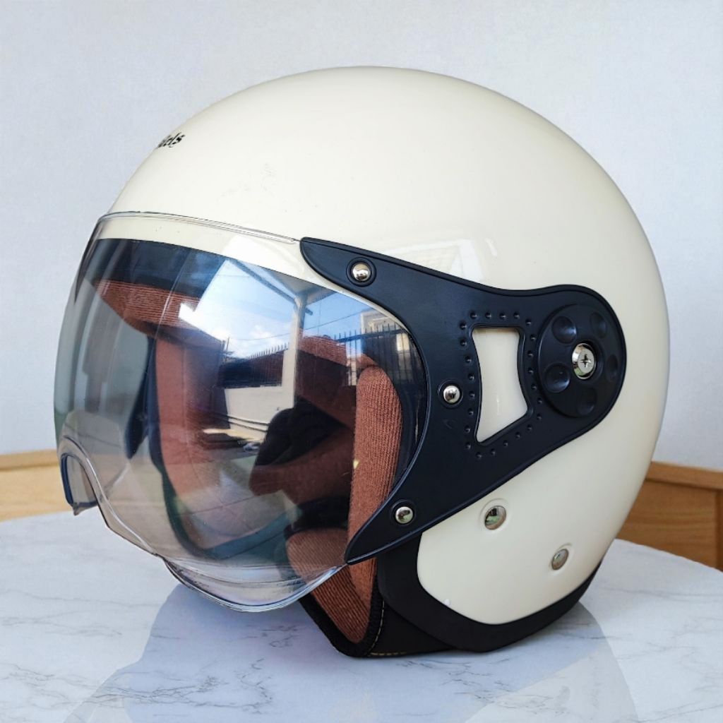 HELM BOGO HIJAB WANITA CEWEK CARGLOS DEWASA RETRO MURAH SNI CREAM GLOSSY KACA PILOT BENING