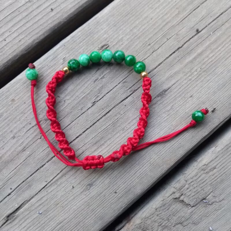 GELANG BOHEMIAN BATU GIOK HIJAU TALI MERAH