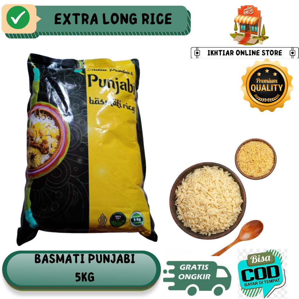 

BASMATI PUNJABI 5KG KEMASAN ASLI I BERAS BRIYANI KEBULI KABSA PUNJABI EXTRA LONG RICE PREMIUM I BASMATI INDIA PAKISTAN ARAB
