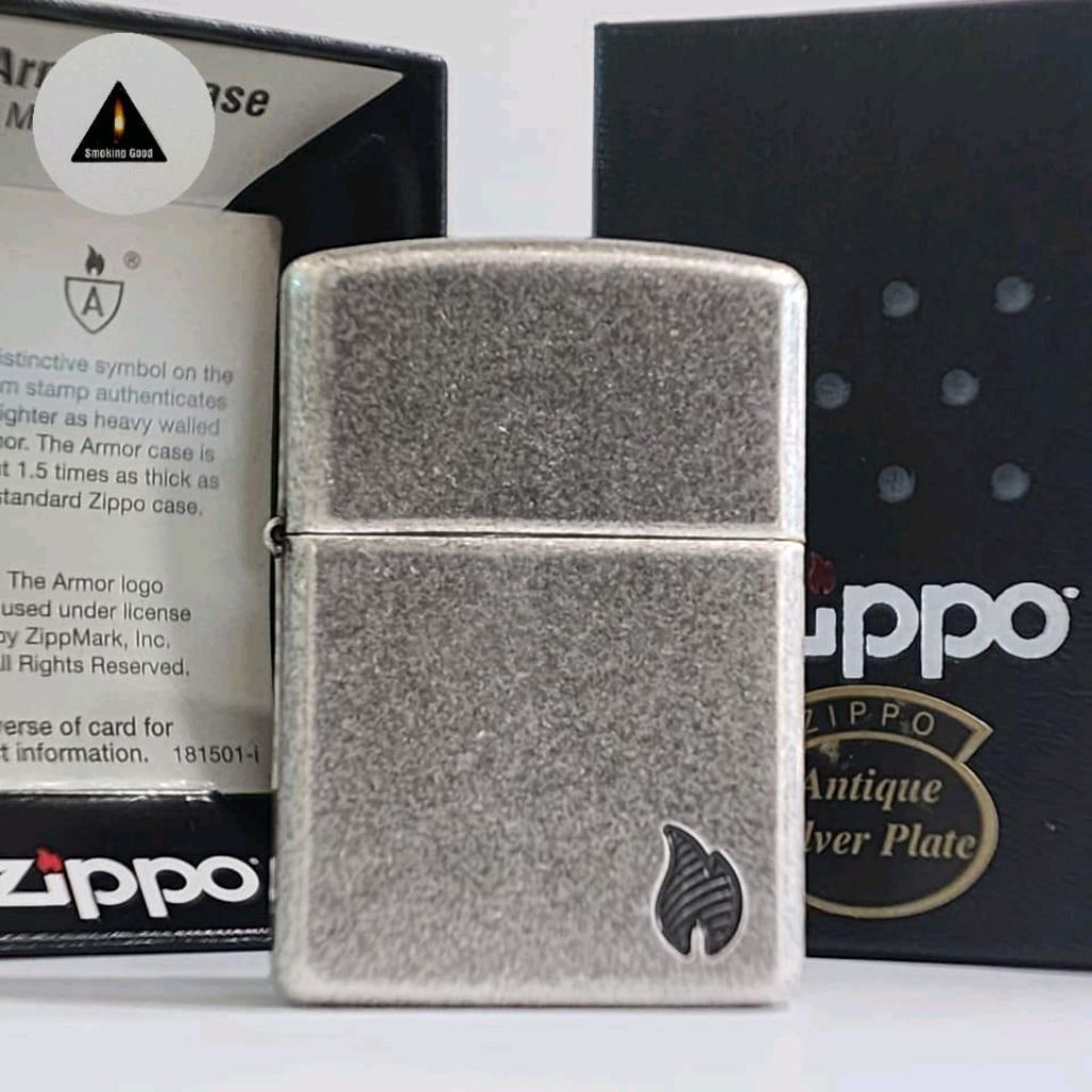 Original Zippo Armor Flame Series Antique Silver 46399