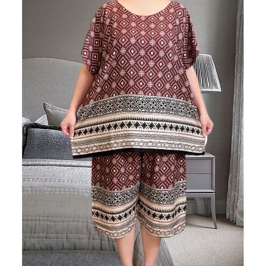 setelan jumbo celana 3/4 wanita one set rayon wanita one set jumbo wanita setelan wanita celana 3/4 