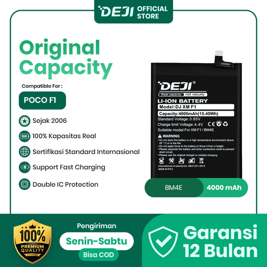 DEJI Baterai BM4E POCO F1 4000mAh 3.85V Original Capacity XIAOMI Battery