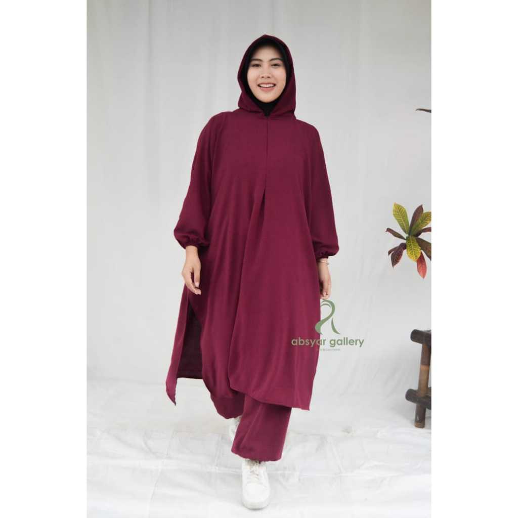 aleyyah hoodie sporty / Setelan Olahraga Wanita Muslim / Bahan Crinkle / Sirwal Tunik Gamis Sporty
