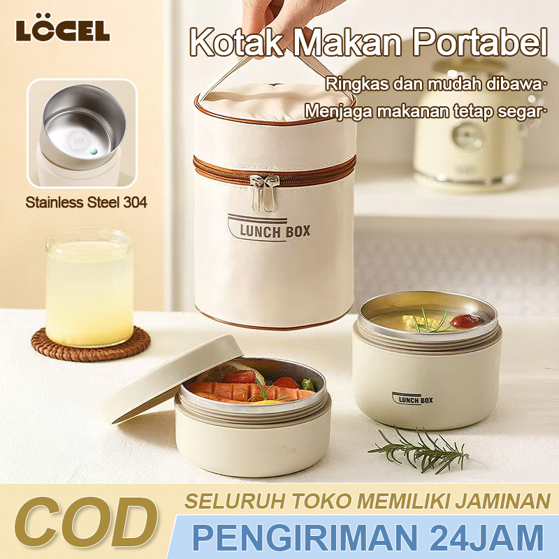 1 Set 304 Stainless Lunch Box Kotak Makan Siang Bento Portabel Kotak Makan Siang Stainless Steel Ter