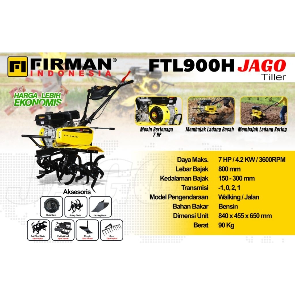Cultivator Bajak Firman FTL900H Jago