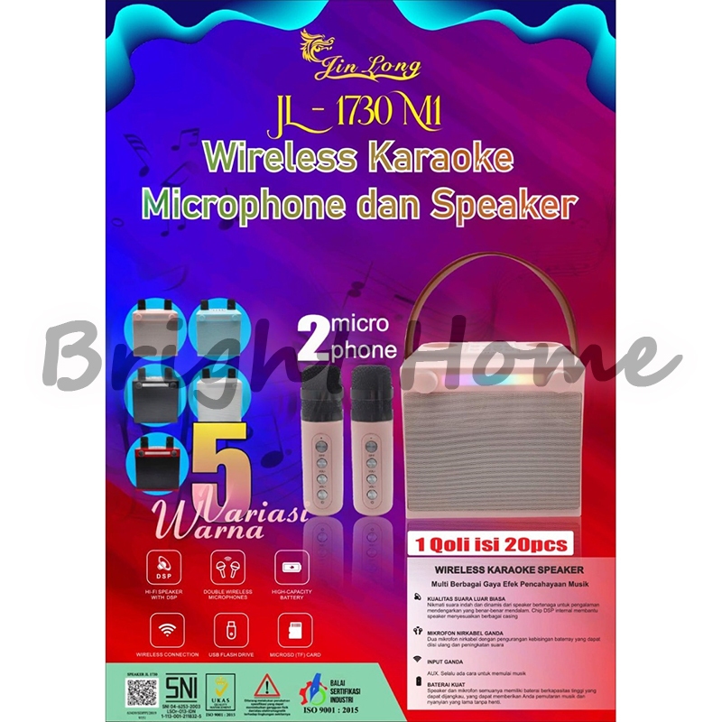 JIN LONG JINLONG Jl-1730 M1 JL1730 M1 Speaker Bluetooth Portable 4,5" Karaoke + Free 2 Mic Microphon