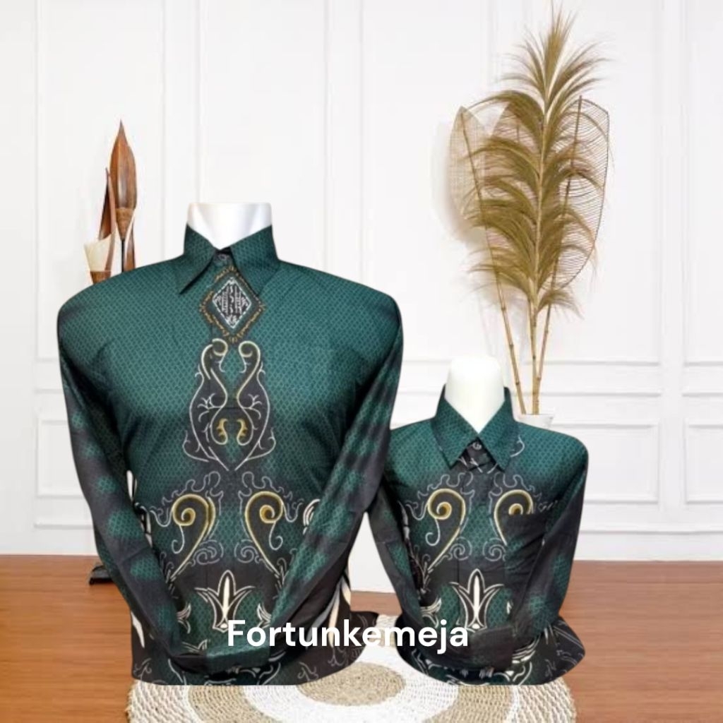 29 Batik couple ayah&anak hijau emerald-seragam batik keluarga ayah anak lengan panjang lapis furing