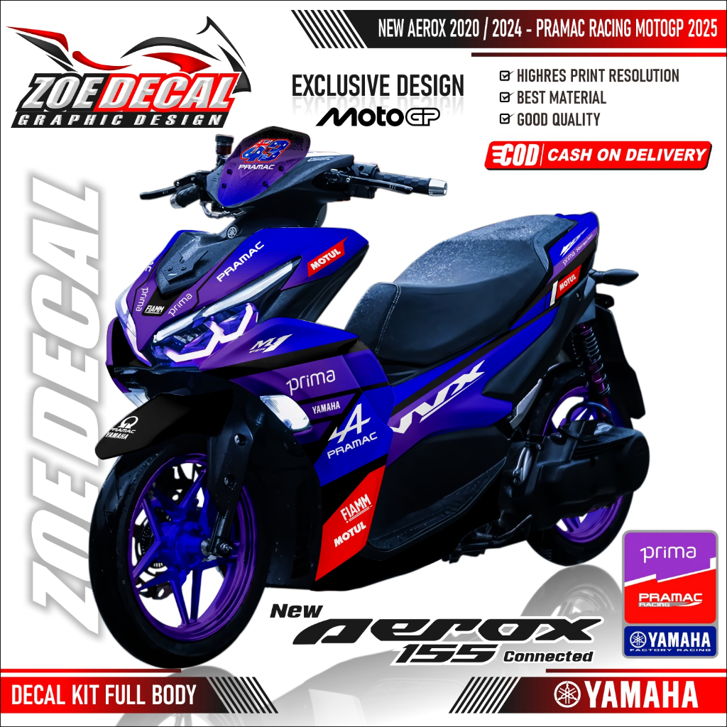 TERBARU DECAL STIKER FULL BODY YAMAHA AEROX 155 NEW PRAMAC RACING MOTOGP 2025