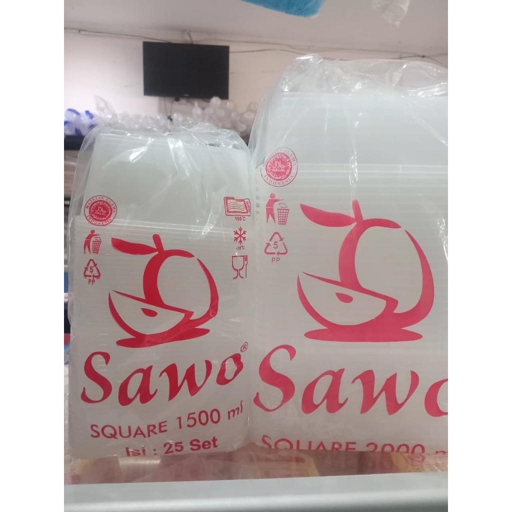 Thinwall Square MERK SAWO Kotak Makan ISI 25 PCS Plastik Persegi  1500ML 2000ML THINWALL BOX plastik
