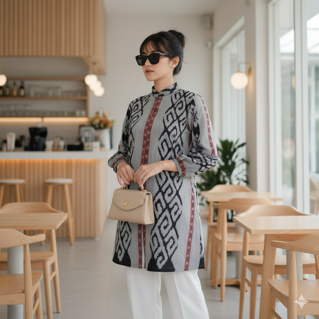 Shanaya Batik Tunik Lucia Tenun Original Tenun Asli Batik Kerja Lengan Balon Lucu Cantik Elegan