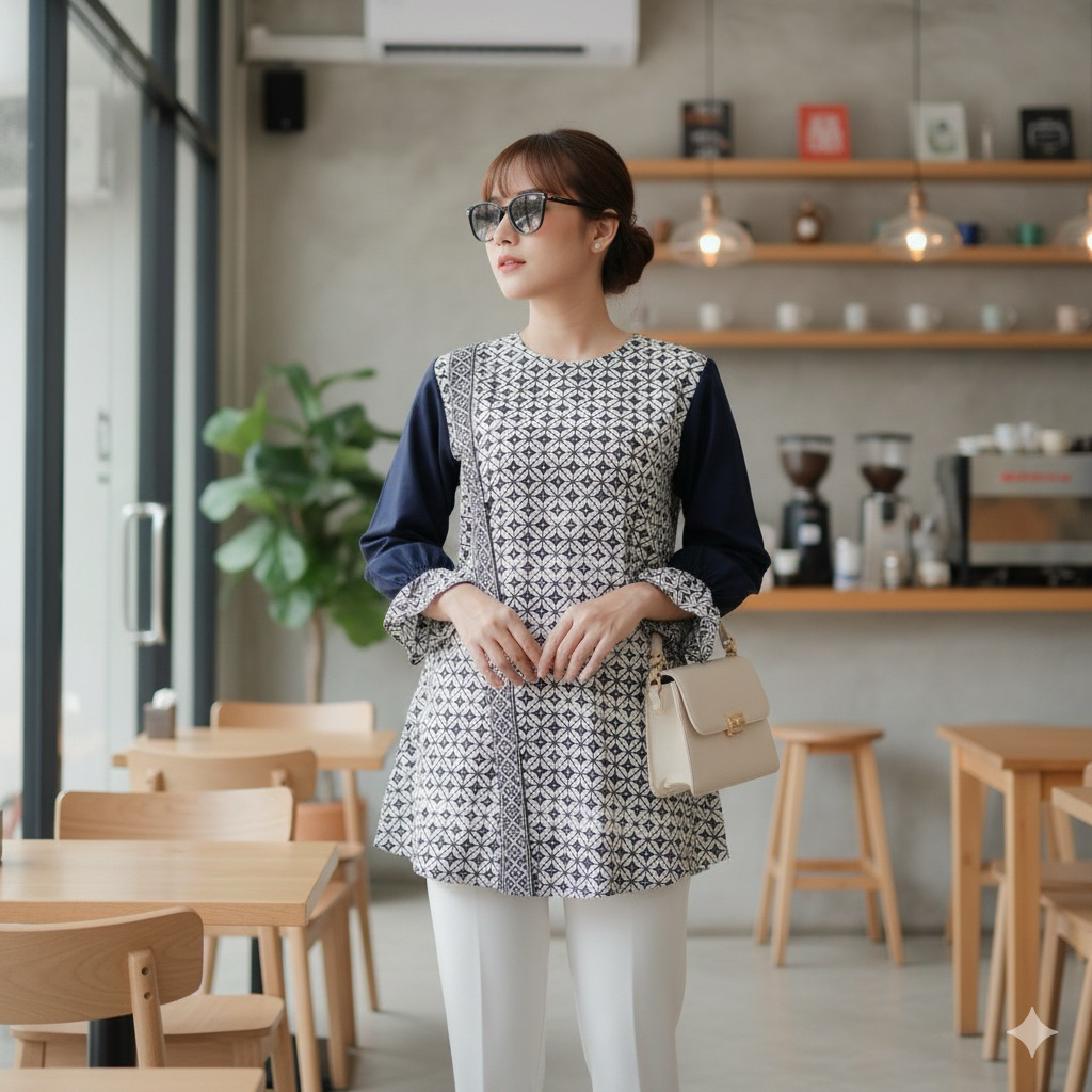 Dress Ramadhan Tunik Lebaran Shanaya baju batik wanita Tunik Prameswari Kombinasi Batik cap garutan 