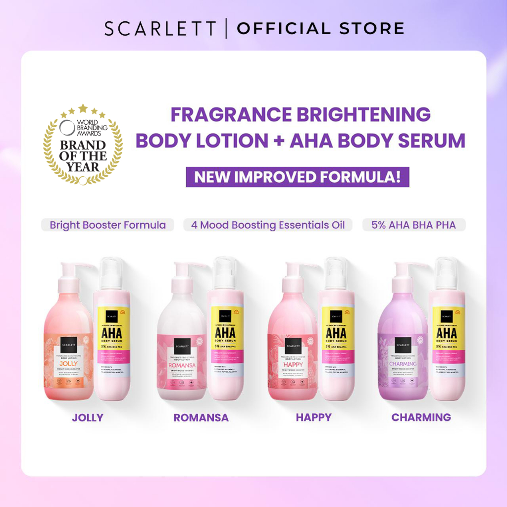 Scarlett Whitening Bundle Body Lotion + Body Serum ( Jolly, Charming, Happy, Loving)