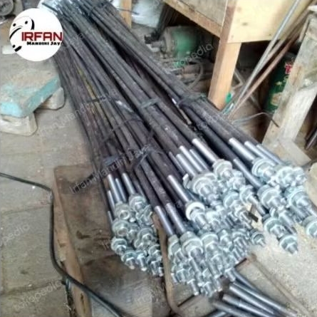 trekstang/sagdor 3/8x200mm + 4mur + 4washer besi beton hitam