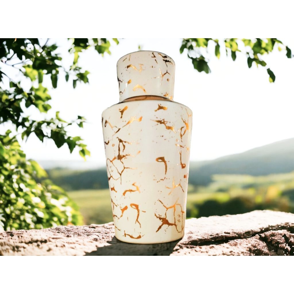 Vas bunga emily PVM10 dengan motif marmer putih tinggi 28,5 cm diameter 10,5 cm vas porselain, Vas b