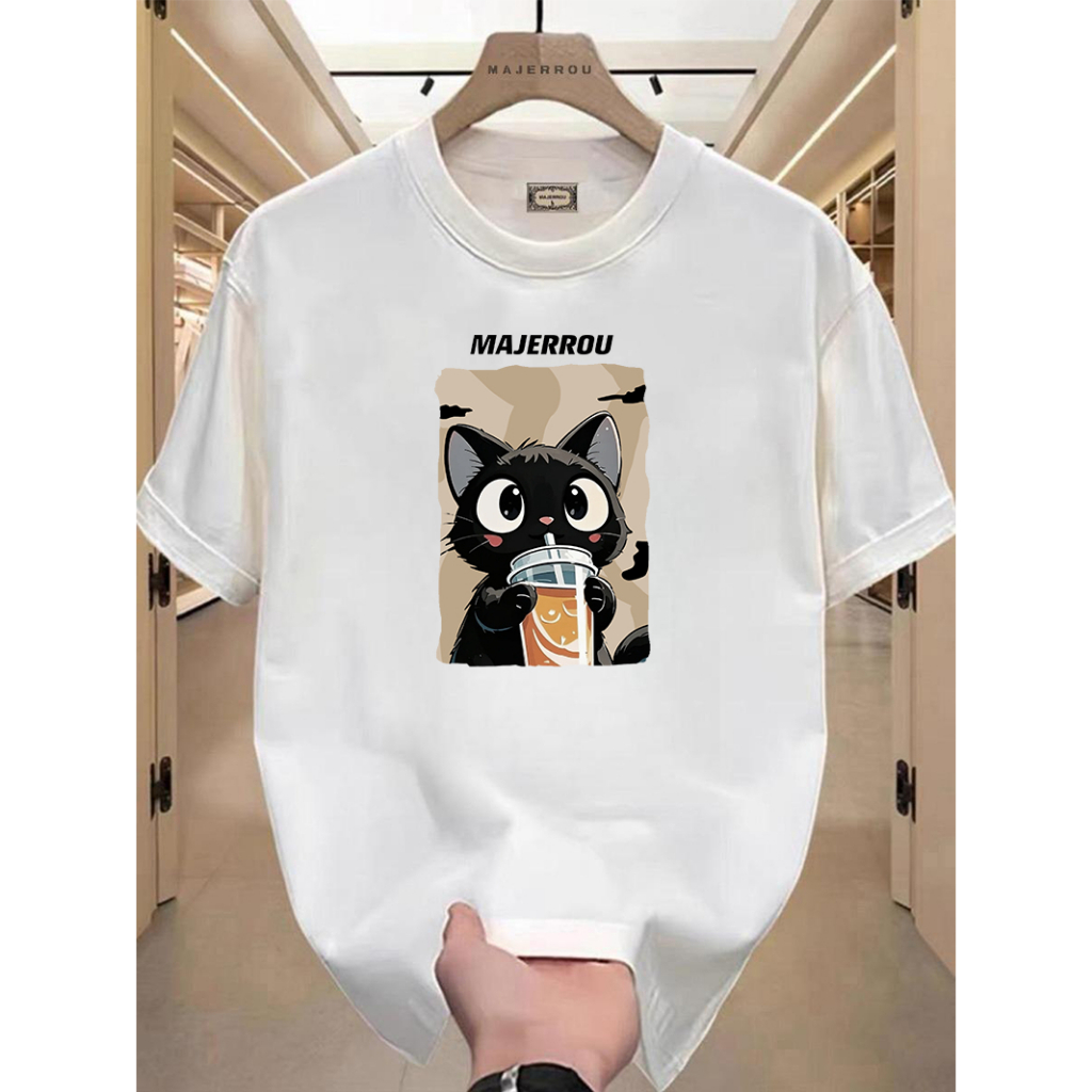 MAJERROU MJRJY0007 Pria Distro T-shirt Kaos Pria Lengan Pendek Katun Adem Baju Combed Santai Distro 
