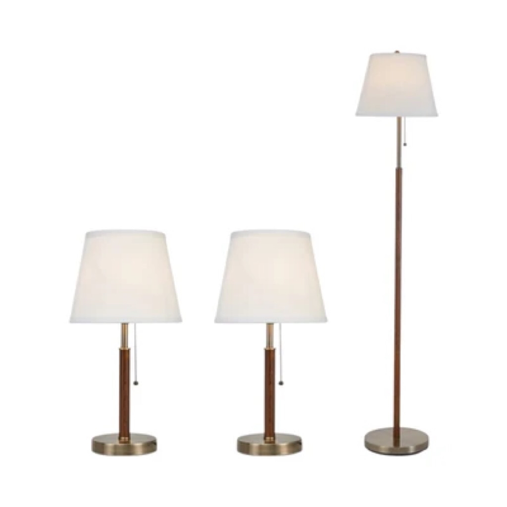 EGLARE SET 3PCS LUSTRE LAMPU MEJA & LAMPU LANTAI STANDING BRASS/AZKO EGLARE COMBO SET LUSTRE WALNUT 