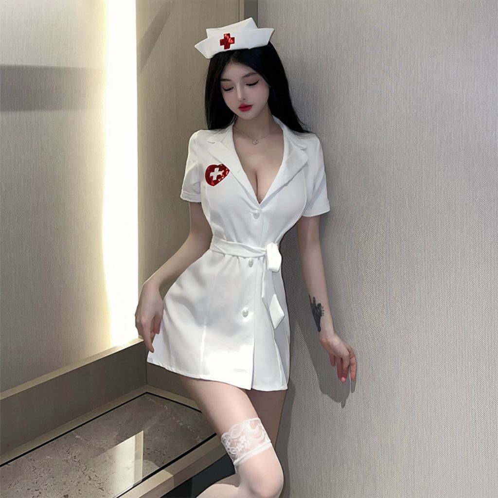 Sexy Lingerie Nurse Kostum suster perawat seksi baju dinas malam wanita jumbo big size