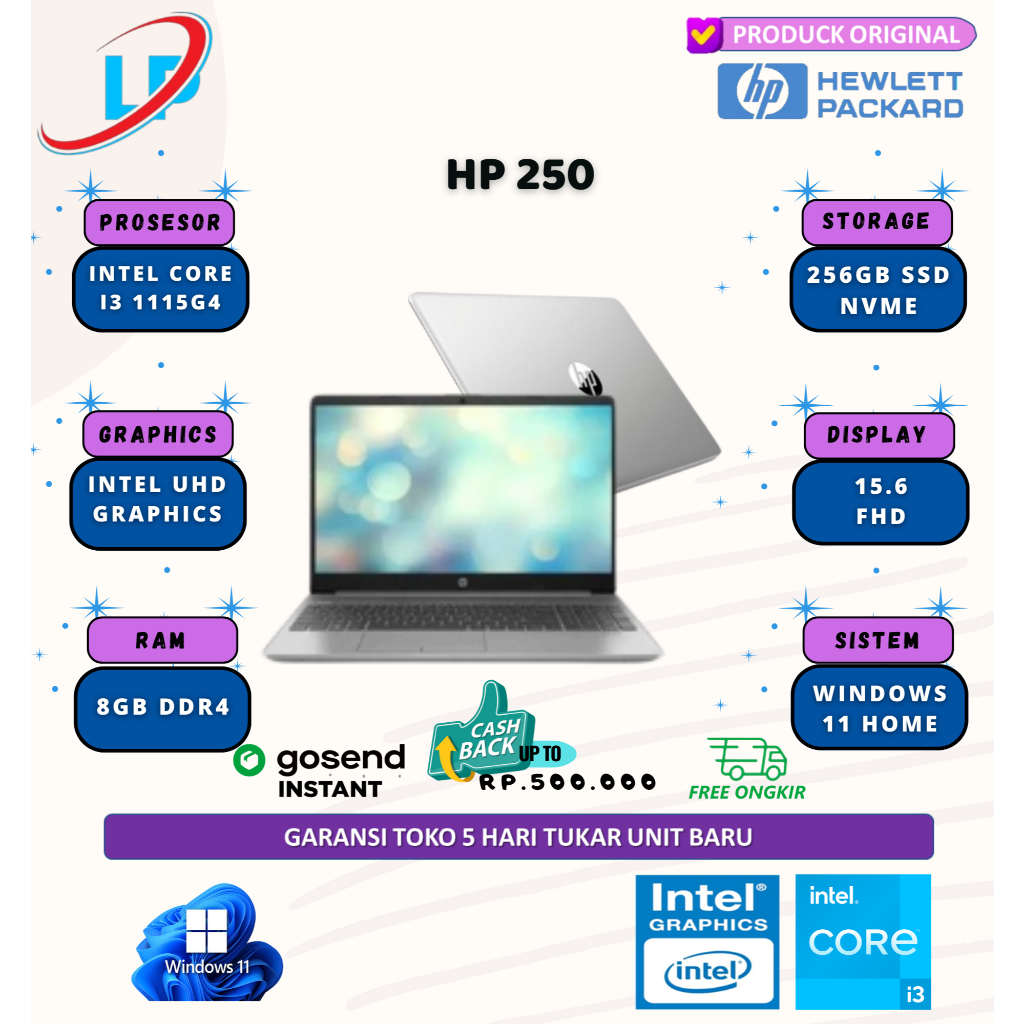 HP 250 G8 i3 1115G4 8gb 256gb w11 15.6FHD