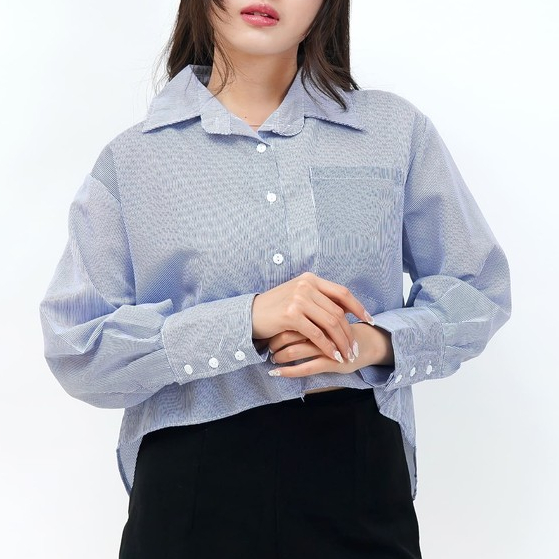 Kemeja Crop Salur Wanita | Sunny Striped Shirt | HOKKITA