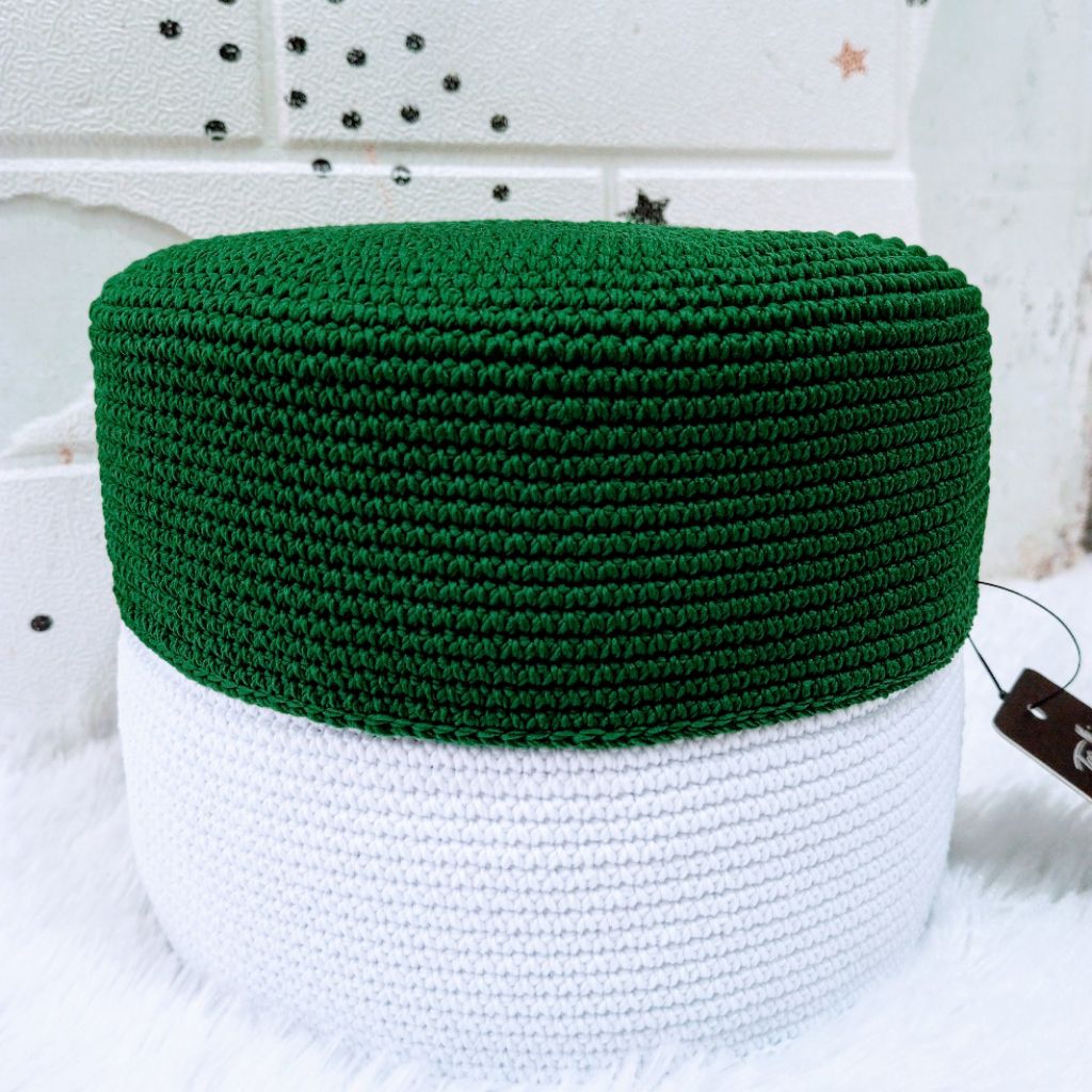 peci rajut tinggi 6cm kopyah rajut handmade hijau tua polos peci rajut polos kopiah