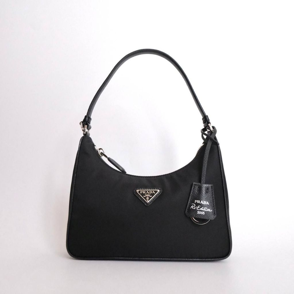 PRADA Nylon Tote Bag Re - Edition 2005 in Black SHW Color With Saffiano Handle Leather