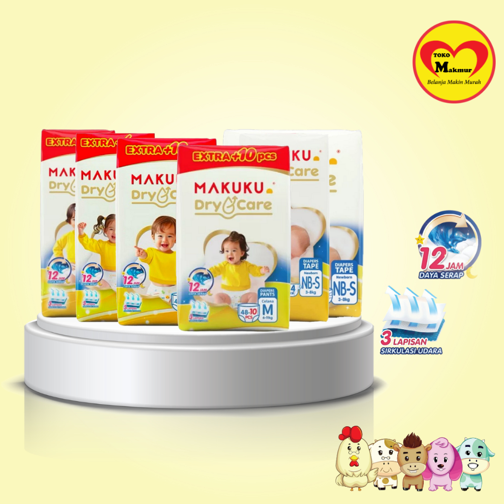 Makuku Dry Care [HARGA 1 KARTON / 1DUS  @6 PCS ] Tape NB-S54 / Pants M48+10 / L44+10 / XL36+6 / XXL3