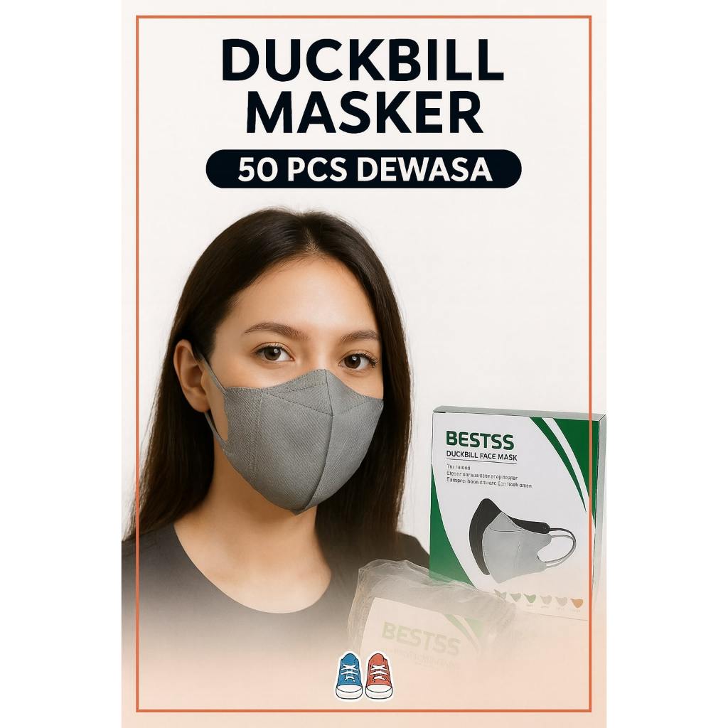 Masker Duckbill Abu 3 Ply Isi 50pcs – Harga Grosir Termurah-Duckbill Masker Abu-Abu Isi 50 Pcs – Box