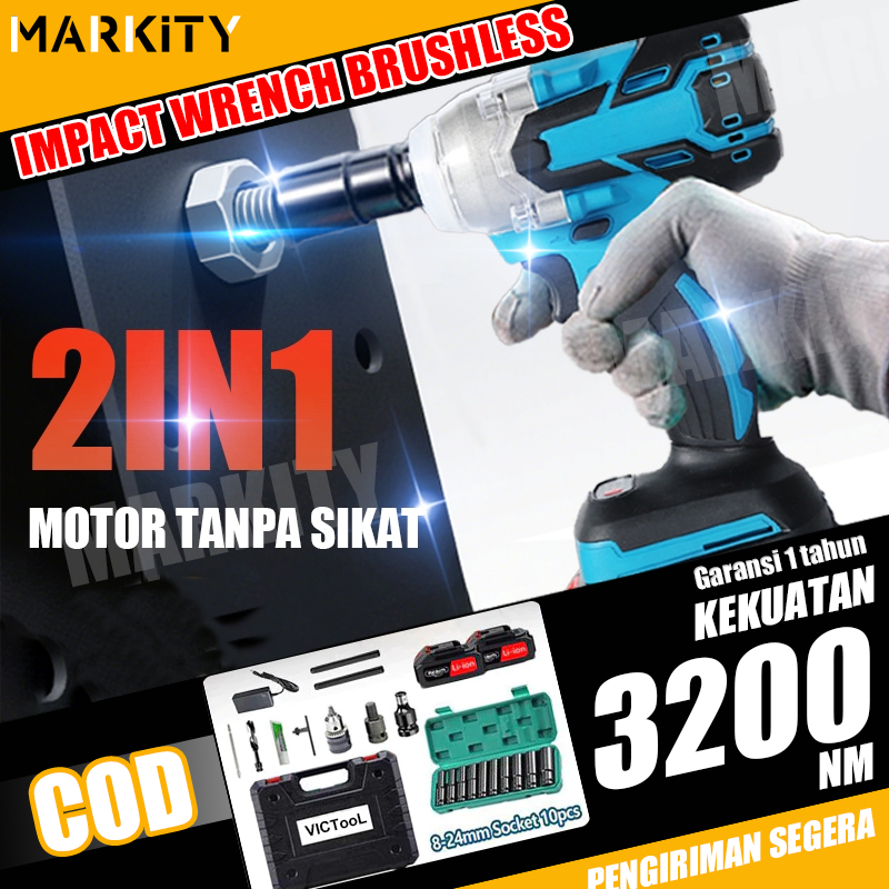 MARKITY Impact Wrench Cordless 3200NM Brushless Mesin Bor Impact Baterai Electric Wrench Rechargeabl