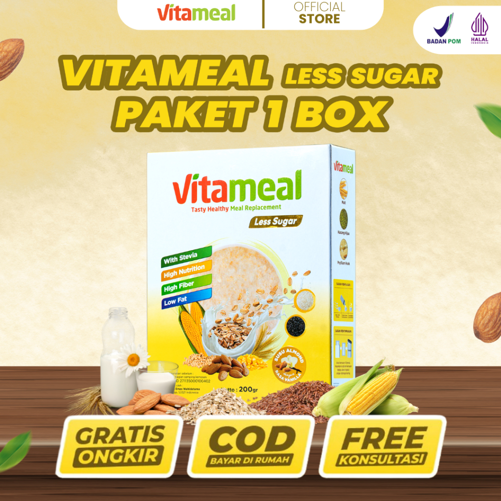 VITAMEAL LESS SUGAR - Sereal Multigrain Rendah Gula Stabilkan Tekanan Darah Kolesterol Hipertensi Di