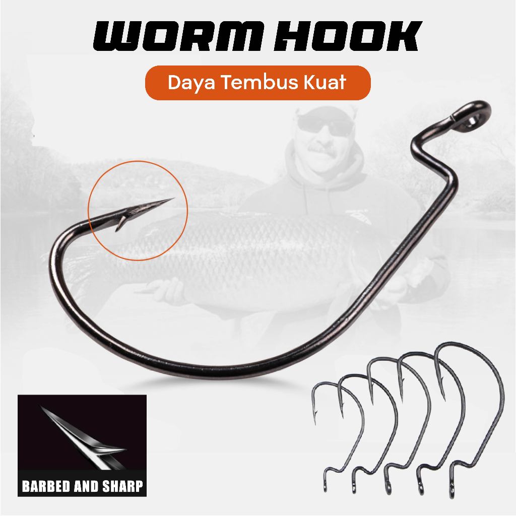 Kail Pancing Worm Hook Soft Lure Kuat Anti Karat Untuk Casting Air Laut Air Tawar Toman Gabus GT