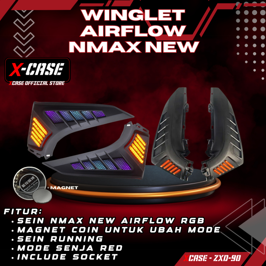X-Case Sein Depan Nmax New 2020 2024 RGB Cover List Sen Sayap Winglet Airflow 30 Mode Magnet ZXD 90